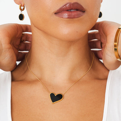 Marble Heart Pendant Necklace - Gold/Black