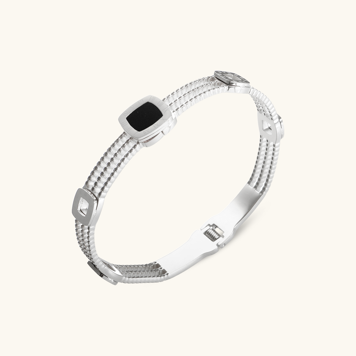 Squared Onyx Gears Armbånd - Sølv 